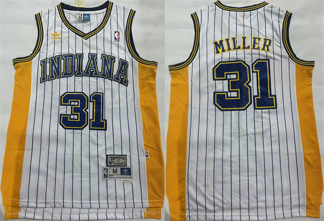 Men's Indiana Pacers #31 Reggie Miller White Throwback Stitched Jersey